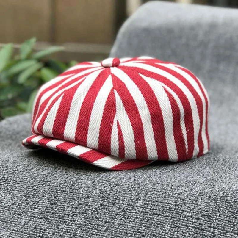 Dad Hat Cotton - Berretto Newsboy in Cotone a Righe,